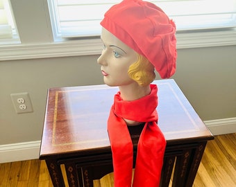 1960's Mod Hat and Scarf, Mod Orange Hat and Scarf w Tags. Like new