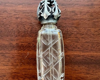Vintage Amour Supreme Brajam Paris Travel Perfume Bottle Etched Glass with Filigree Top