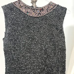 1950's Black Sequined and Beaded Shell, Size M