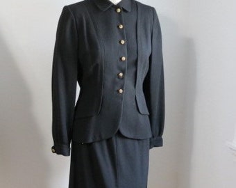 1940's Forstmann Black Wool Gabardine Suit