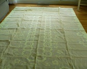 Banquet Size Madeira Appliqued Tablecloth and 12 Napkins Pale Yellow and White 120 x 66 Inches