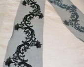 21 2 Yd x 10 Inch Wide Lace Trim , Victorian Edwardian Black Embroidered Appliqued Trim On Original Backing