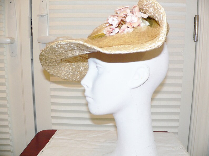 1930s Vintage Straw Hat with Upturned Brim with Netting and Etsy