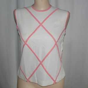 1950s 60's Nylon Polyester Sleeveless Summer White Blouse with Peach