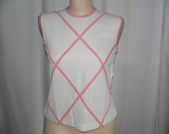 1950s 60's Nylon Polyester Sleeveless Summer White Blouse with Peach