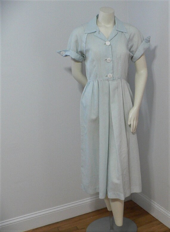 1940's 1950's Seersuckers Summer Dress , Waitress