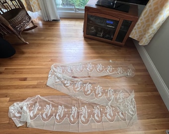 5 Yards of Antique 16 Inch Wide Applique Lace Trim for Dress, Carrickmacross ??, Wide Lace Trim, Wide Embroidered Net Lace Trim