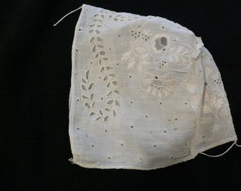 1800s Antique Embroidered Lace Baby Bonnet