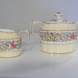 Royal Crown Derby Sugar and Creamer with Flowers and Birds