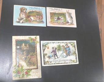 Lot of 4  - 1910's Animal Advertising Cards and Postcard Taunton, Ma, Trade Cards, Taunton, MA