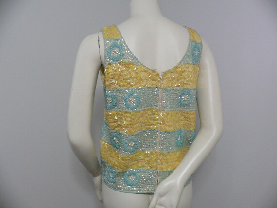 1950's Sequin and Beaded Shell ,Aqua and Yellow S… - image 8