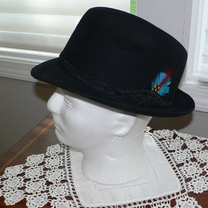 Vintage Stetson 60s - 70s Black Felt Fedora with Braided Band and  Feather , Size 7 1/8