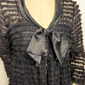 Vintage 1960s Eyeful by the Flaums  Peignoir Black Nylon with Lace Ruffles, Size 34