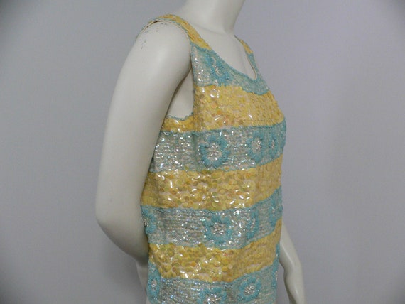 1950's Sequin and Beaded Shell ,Aqua and Yellow S… - image 7