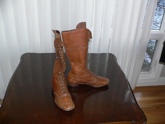 Antique Edwardian 1910-1920 Leather Boots , Motor