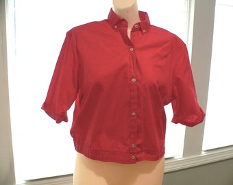 1950s Red Cotton Blouse with Waist Band, Size 38