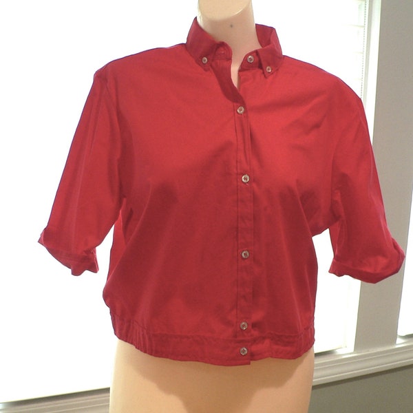 Camicetta rossa in cotone anni '50 con fascia in vita, taglia 38
