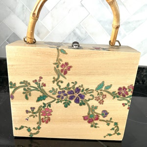 Handpainted Wooden Box Purse With Bamboo Handle - Etsy