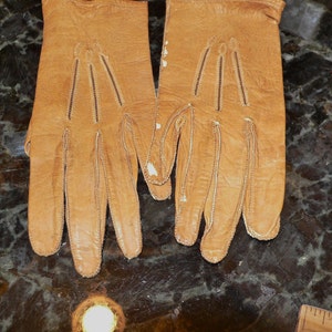 Antique Childs Gloves or Antique Dolls Gloves Tan Leather image 5