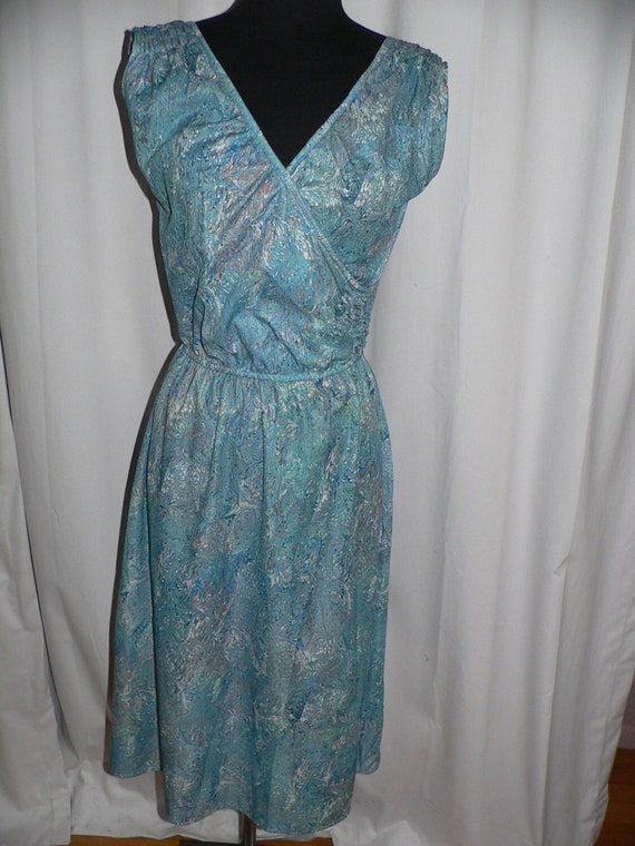 1970's Teal Print Summer Dress