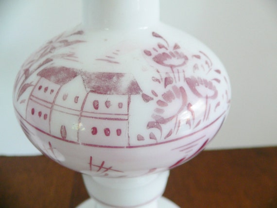 Pair of Milk Glass Perfume Bottles with Pink Lust… - image 3