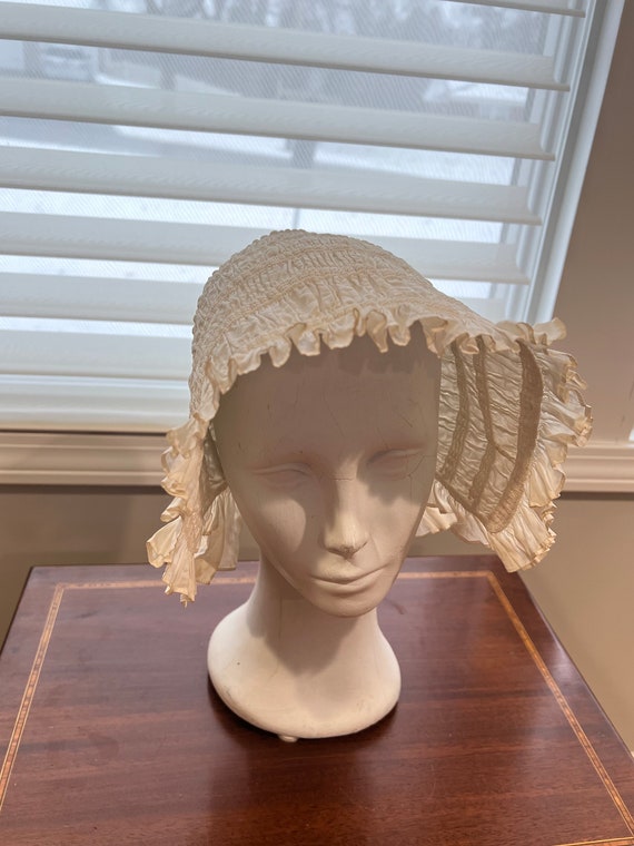 Antique 1840s - 1860's White Corded Bonnet , All … - image 2