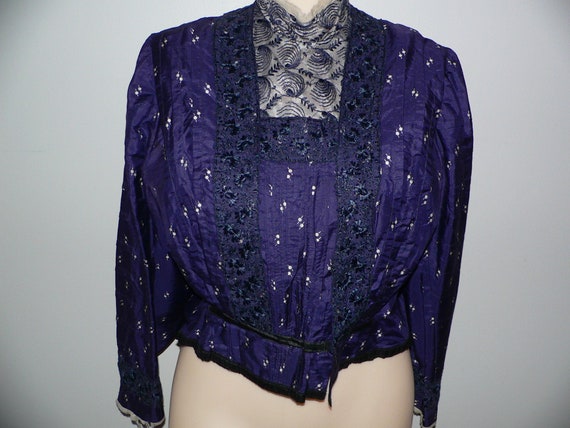 Antique Edwardian Silk Bodice with Pleats and Lace