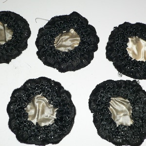 5 Antique Victorian / Edwardian Black and Cream Silk Round Appliques