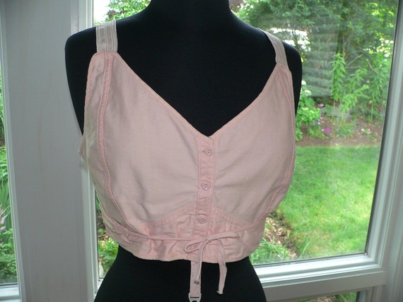 1920's - 30's Peach Cotton Side Lacing Bra. Adjust