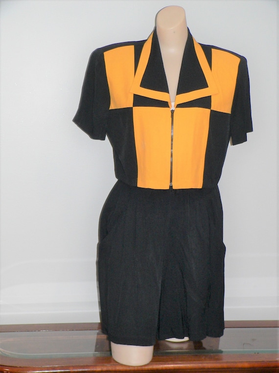 1980's 2 PC Colorblock Romper Colorblock Coulotte… - image 2