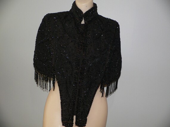 1880's - 1890's Antique Victorian Silk Jet Beaded… - image 3