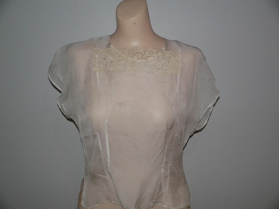 1940's - 50's Nylon Blouse Trimmed with Bruges La… - image 8