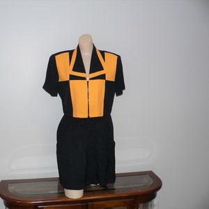 1980&#39;s 2 PC Colorblock Romper Colorblock Coulotte Dress By Scarlett