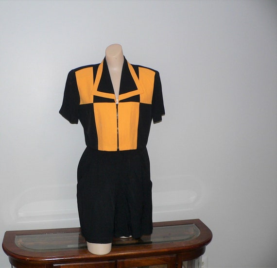 1980's 2 PC Colorblock Romper Colorblock Coulotte… - image 1