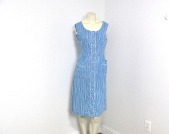 Robe d'été ou d'intérieur vintage en coton à imprimé bleu et blanc, Kerry Brooks