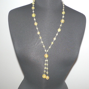 Antique 1920&#39;s Faceted Glass Beaded Flapper Necklace with Hand Painted Flowers