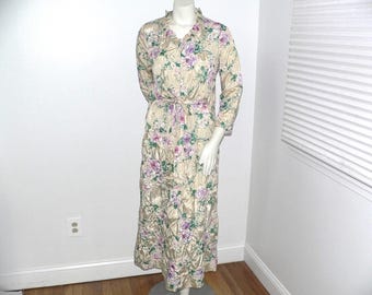 Vintage des années 60-70 La Roberie Peignoir matelassé floral en polyester, Robe d'été légère, Taille S