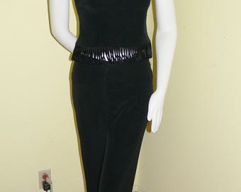 Vintage 1980s Toshiko Fashions 3 PC Black Pantsuit with Looped Fringe
