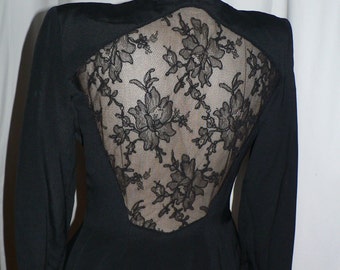 1980s Vicky Tiel Couture Lace Back Blazer , Nipped Waist Jacket