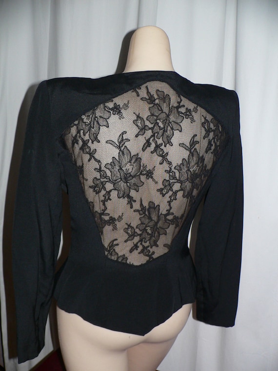 1980s Vicky Tiel Couture Lace Back Blazer , Nipped