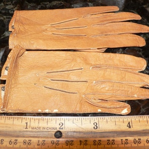 Antique Childs Gloves or Antique Dolls Gloves Tan Leather image 2