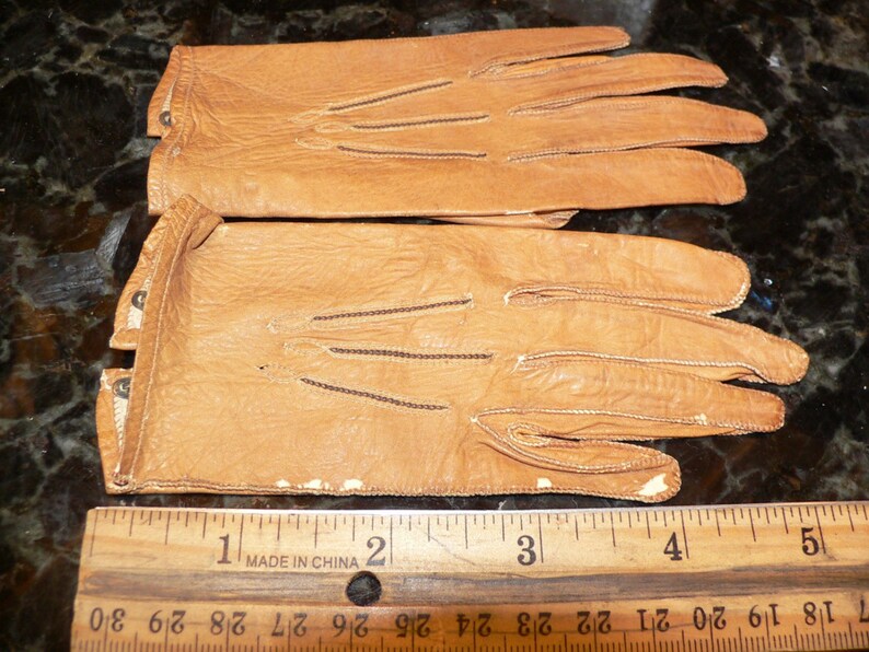 Antique Childs Gloves or Antique Dolls Gloves Tan Leather image 2