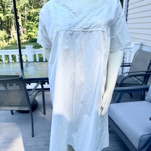 Antique Victorian Edwardian White Nightgown with Embroidery, Larger Size