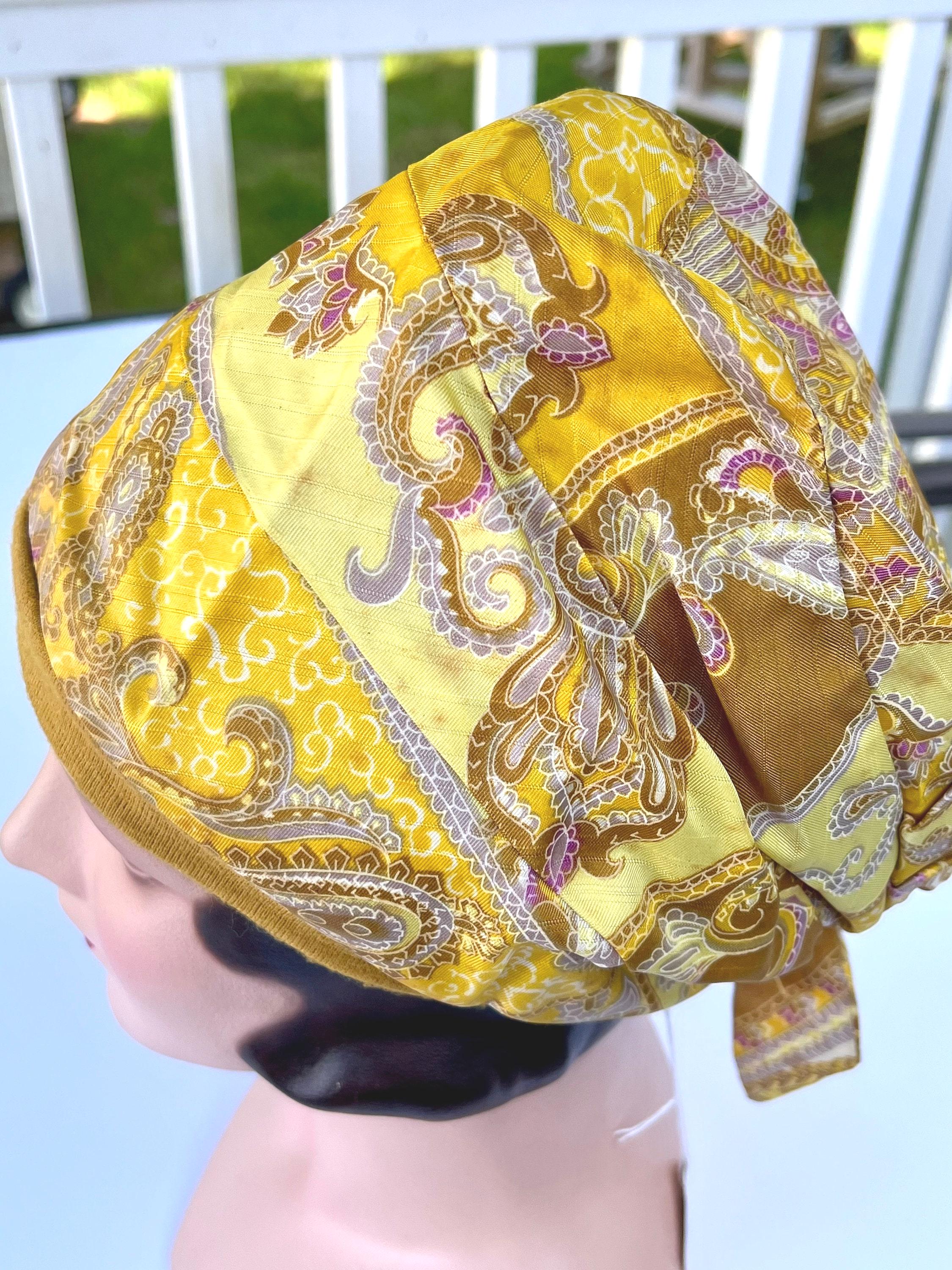 1960’s Mod Turban Silky Paisley Hat vintage Vintage Turquoise Paisley Turban Hat Sequins & Beads, 1960s  main image 4