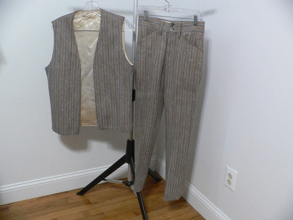 1970's Mens Mod Long Vest and Pants Suit By Arrow