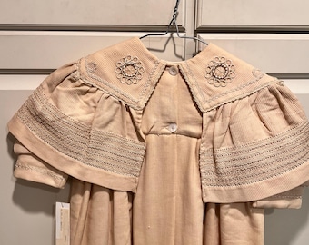 Antique Victorian Baby Coat with Shawl Cape Collar Trimmed with Braiding, Almost 37 Inches Long