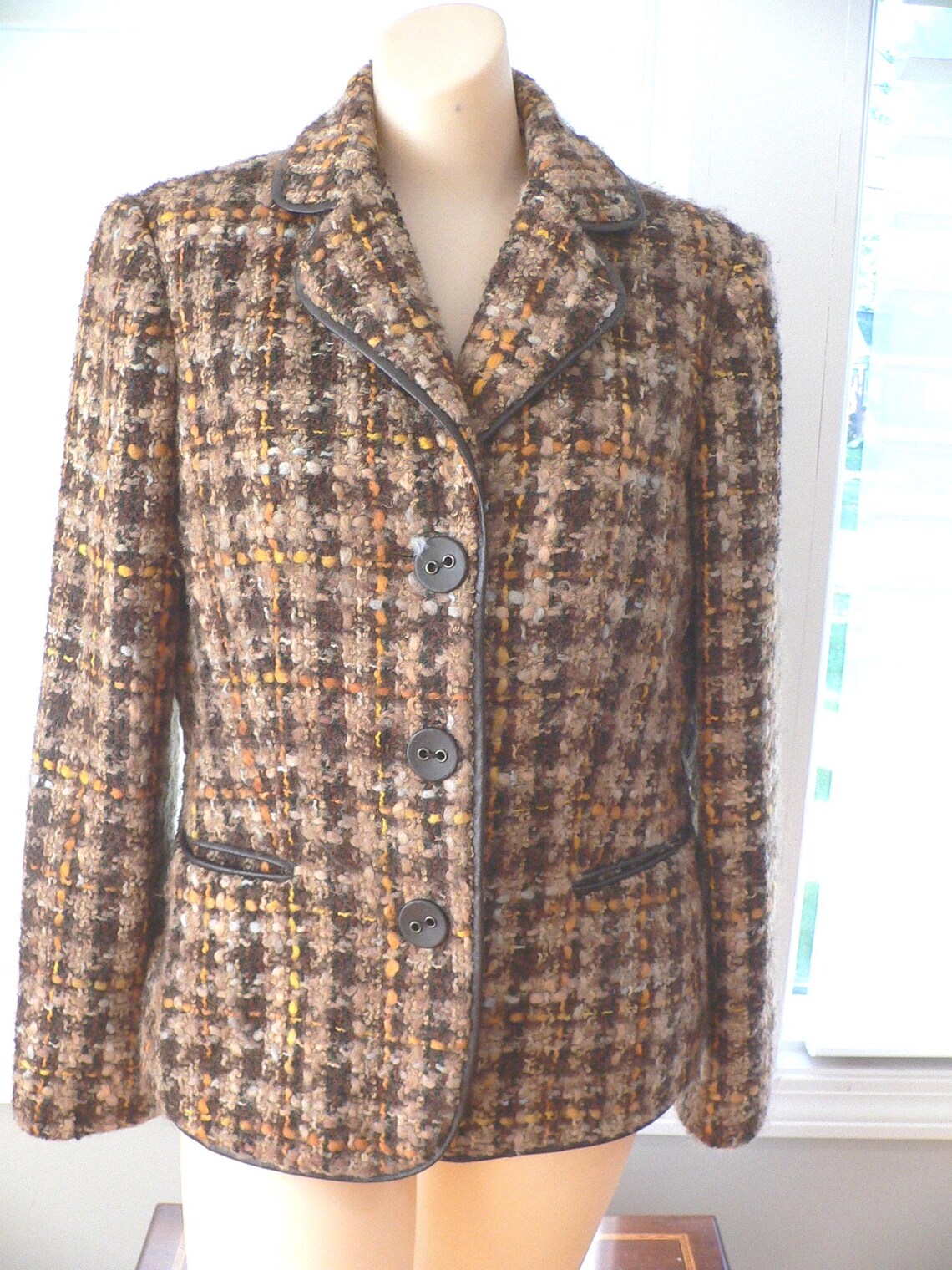 Vintage Neiman Marcus Boucle Blazer, Size 8 , Fall Brown Boucle Blazer, photo 2 of 5