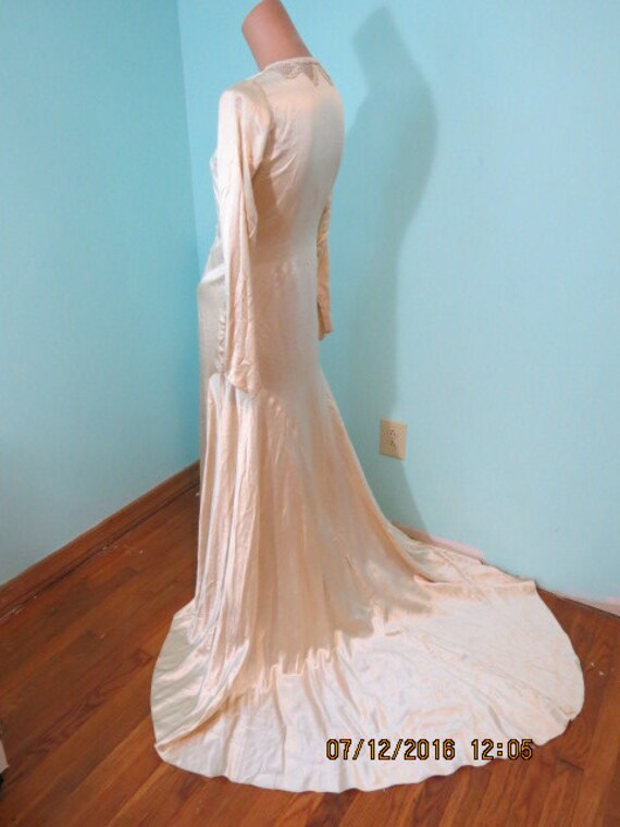 1930s Silk Charmeuse Wedding Dress with Beaded Neckl… - Gem