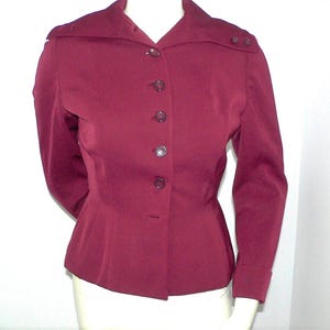 1940&#39;s Burgundy  Gabardine Blazer /Jacket with Nipped Waist, Swansdown Blazer