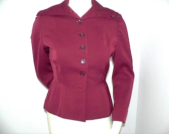 1940's Burgundy  Gabardine Blazer /Jacket with Nipped Waist, Swansdown Blazer